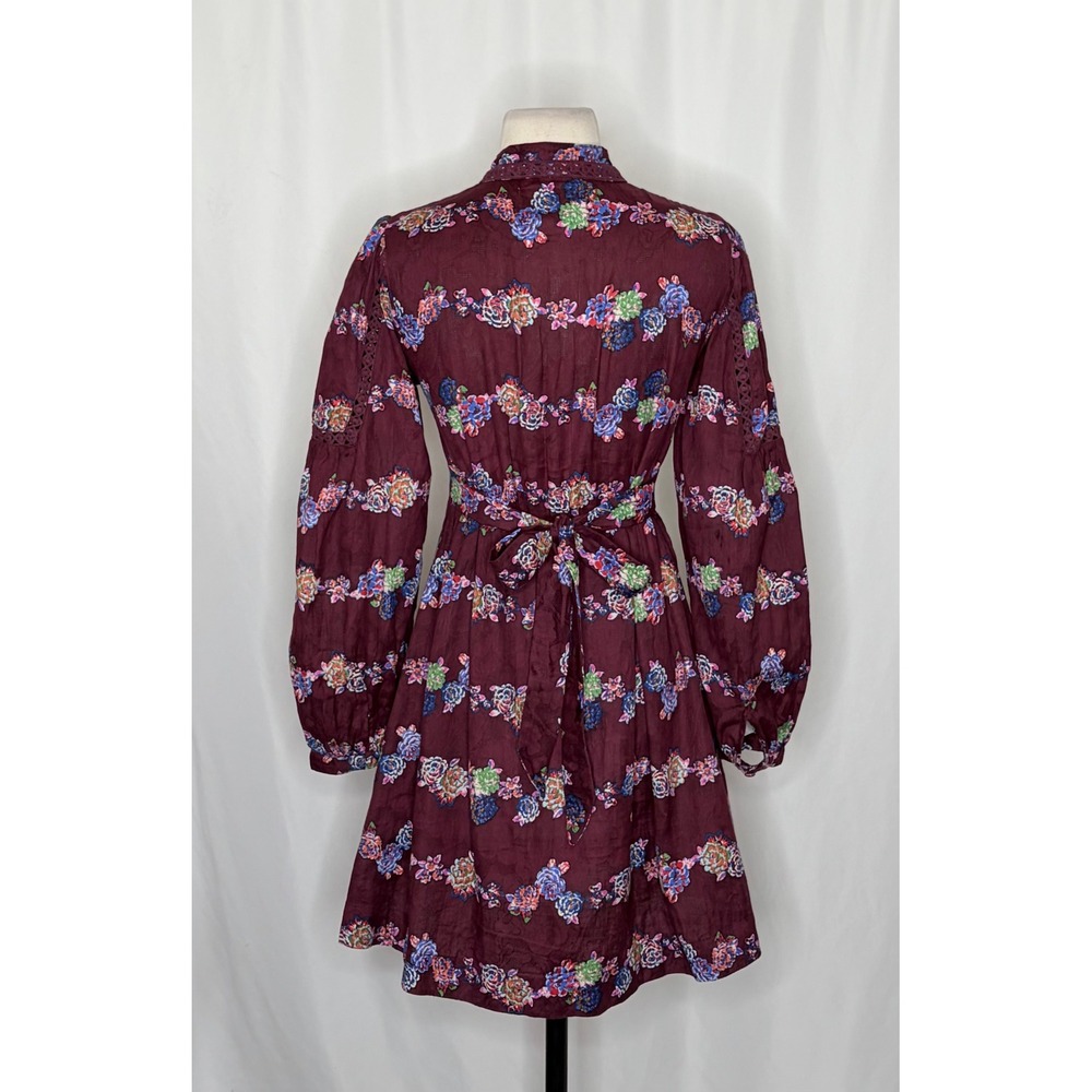 BY ANTHROPOLOGIE Mini Tunic Long Sleeve Dress Floral Lace Trims Purple X-Small - Picture 10 of 15